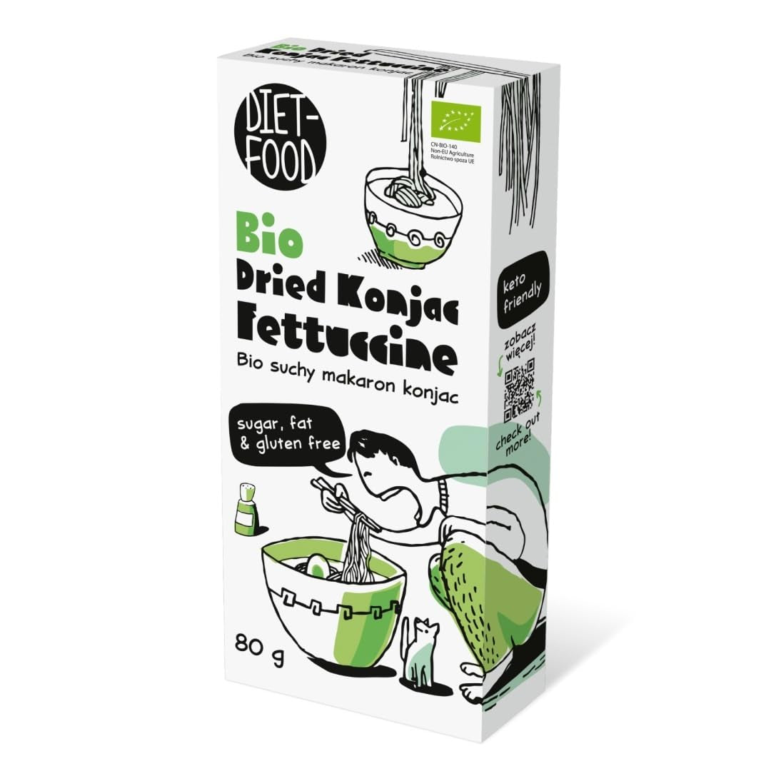 Fettuccine Konjac Shirataki Bio 80g - Bajo en calorías y carbohidratos, sin gluten, bajo en carbohidratos, apto para dietas cetogénicas, con harina de tapioca