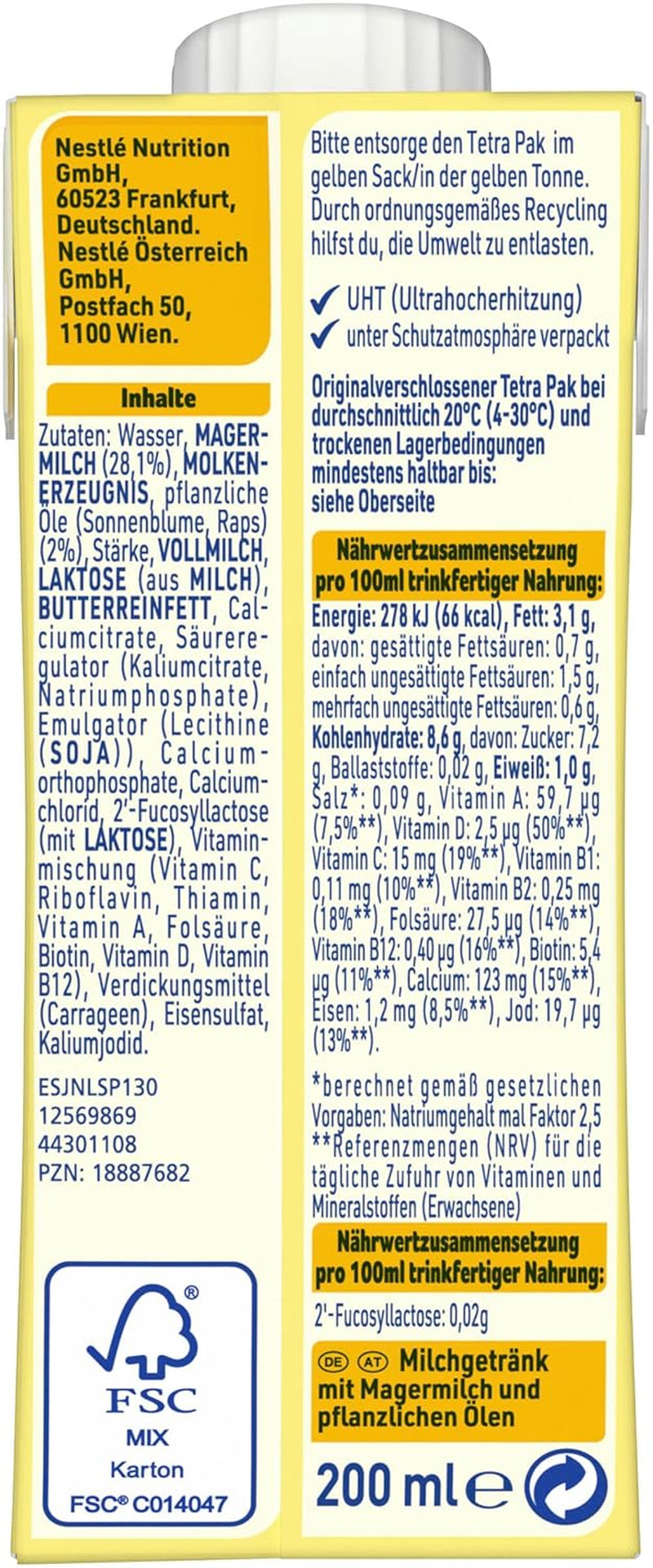 BEBA Bebida de leche lista para beber para niños de 1 a 3 años, con HMO, contenido de proteínas apropiado para la edad, sin aceite de palma, sin aceite de pescado, comida para niños pequeños, paquete de 6 (6 x 200 ml)