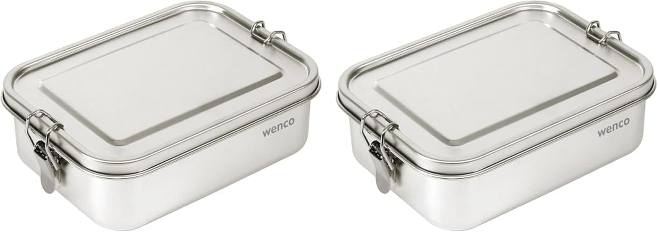 Cutie de prânz wenco din oțel inoxidabil, cu 2 compartimente, cutie de prânz mare cu capacitate de 850 ml, rezistentă la apă, lavabilă în mașina de spălat vase, inclusiv inel de silicon de schimb, 18,5 x 14 x 5,5 cm, argintiu (pachet de 2) Cutii depozitare alimente Naty Shop 850 Ml (pachet de 2)