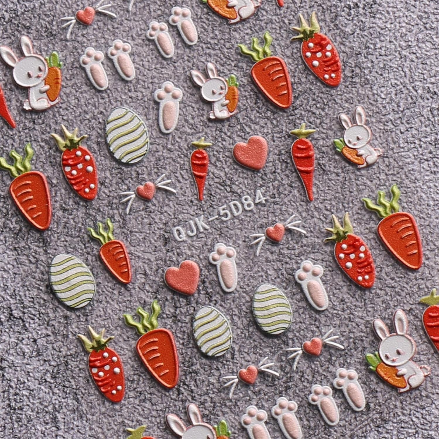 JMEOWIO 6 Blatt 3D Nagelsticker Ostern Nail Art Sticker Selbstklebend Nagelaufkleber 5D Stereoskopisch Süßer Hase Ei Dekoration Nageldesign Zubehör