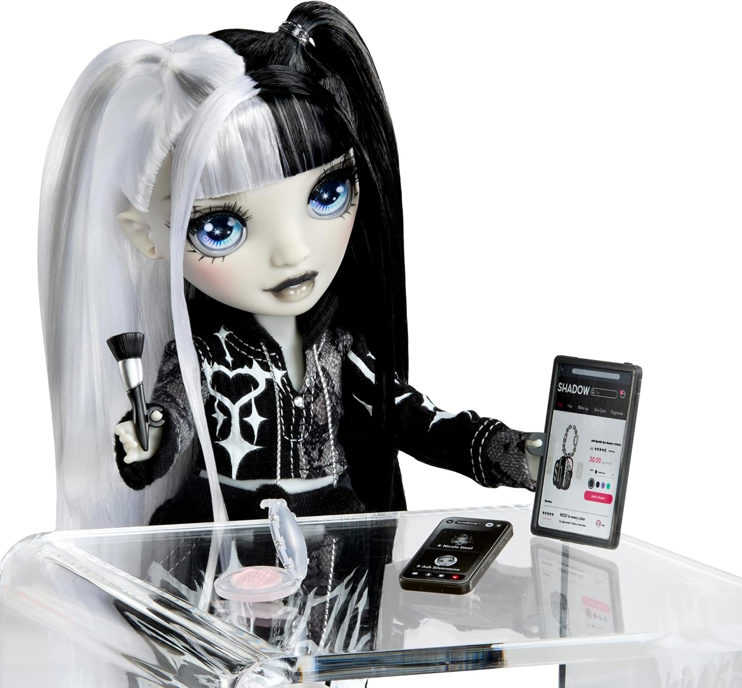 Noaptea fetelor Rainbow High Shadow High – Heather Grayson – Păpușă la modă de 28 cm în nuanțe de gri, păr și ținută alb-negru cu accesorii și pieptene – Pentru colecționari și copii cu vârsta de 6 ani și peste