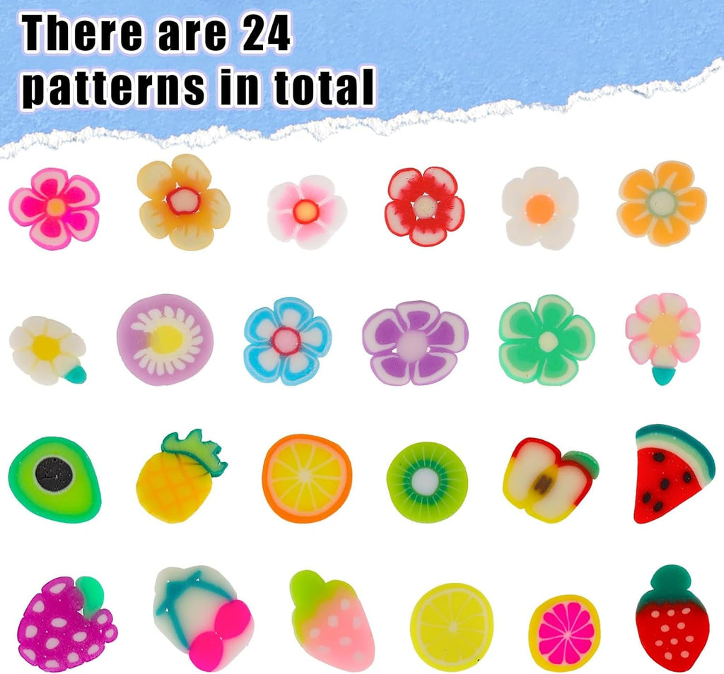 1000 Stk Nagel Obst Scheiben, Nagelkunst Fruchtscheiben Charms Cute Obst-Blumen Charms Mixed Set Mini 3D Obstscheibe Nail Art Zum Nagelkunst Handy Deko DIY Schleimbasteln Ornament Scrapbooking