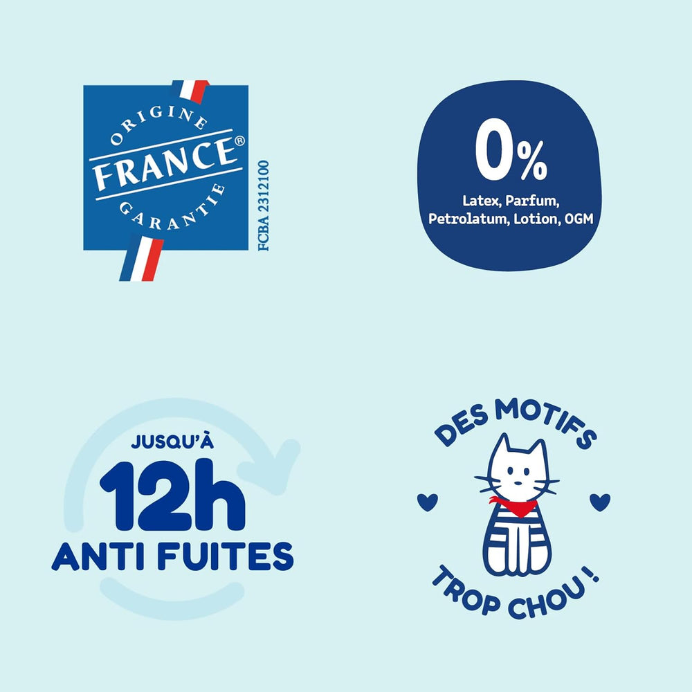 - Tamaño de pañal 1 (2-5 kg) – saludable y extremadamente absorbente – 12 horas a prueba de fugas – ohne unerwünschte Substanzen – fabricado en Francia – precio asequible – 120 pañales desechables