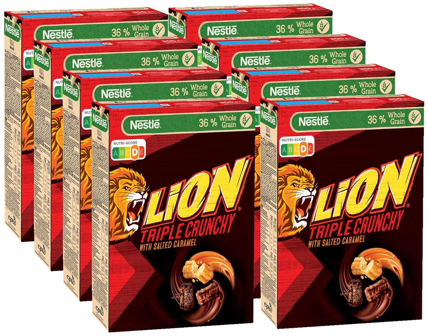 Cereal de desayuno churro triple crujiente con chocolate con leche y caramelo salado, contenido integral 36%, paquete de 8 (8x300g)