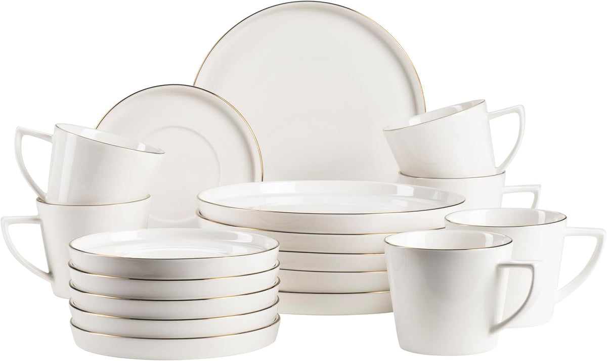 MÄSER, Serie Sita, Teller Set Für 6 Personen, Essgeschirr Aus Weißem Porzellan Mit Goldrand, Schlicht, Elegant, Porzellan, Weiß Seturi vesela masa Naty Shop Default Title