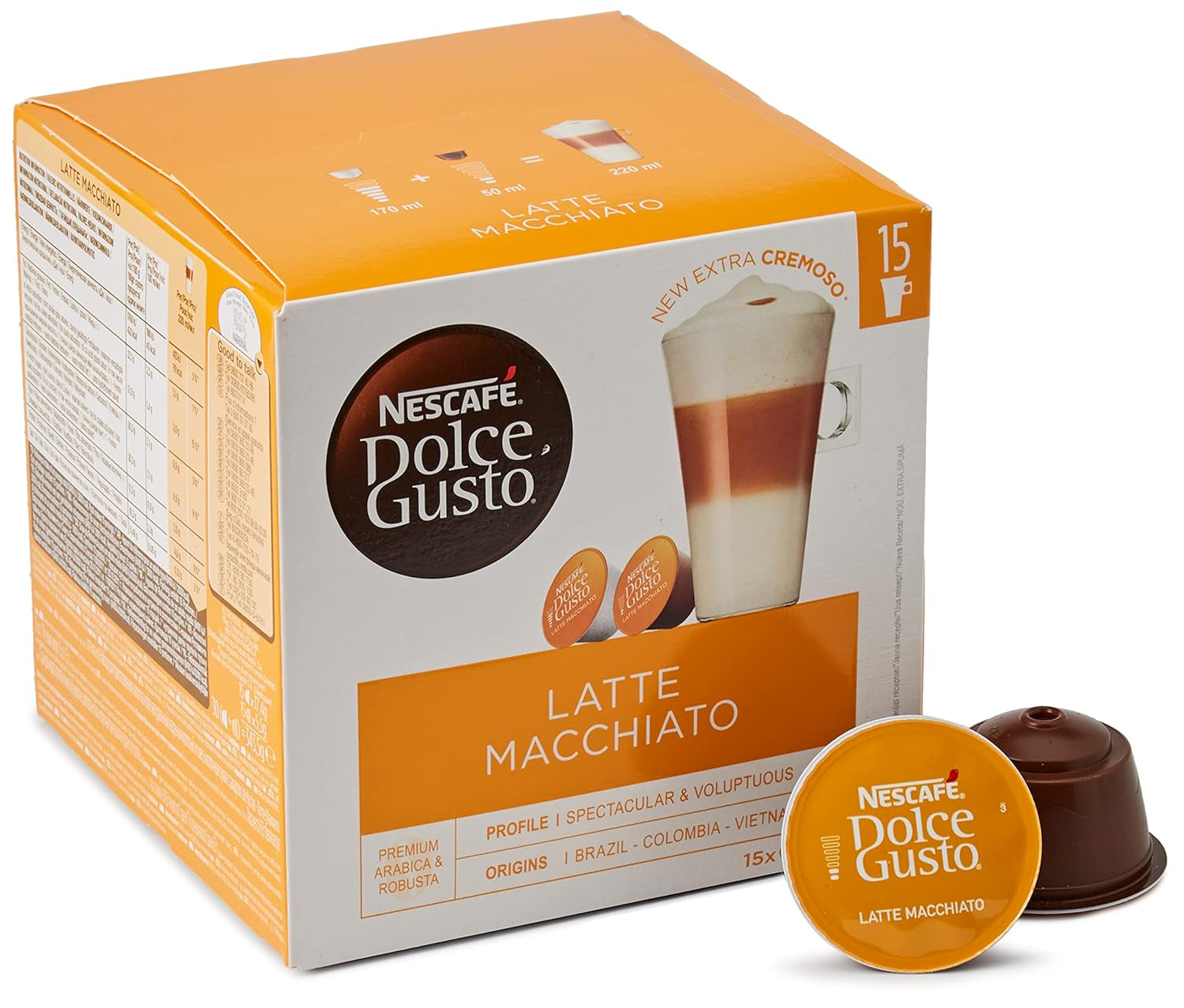 Latte Macchiato Vorratsbox 90 Kaffeekapseln (Aromatischer Espresso, 3-Schichten -Köstlichkeit aus feinem Milchschaum & Cappuccino, 48 Kaffeekapseln