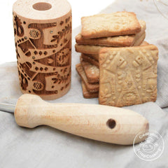 COCINA DE DESECHO - Mini-Holzrolle "Christmas Déco" – Deko mit eingravierten Abdrücken in Relief – Backform für Dekoration von Keksen, Sandgestrahlt, Keksen – 5306