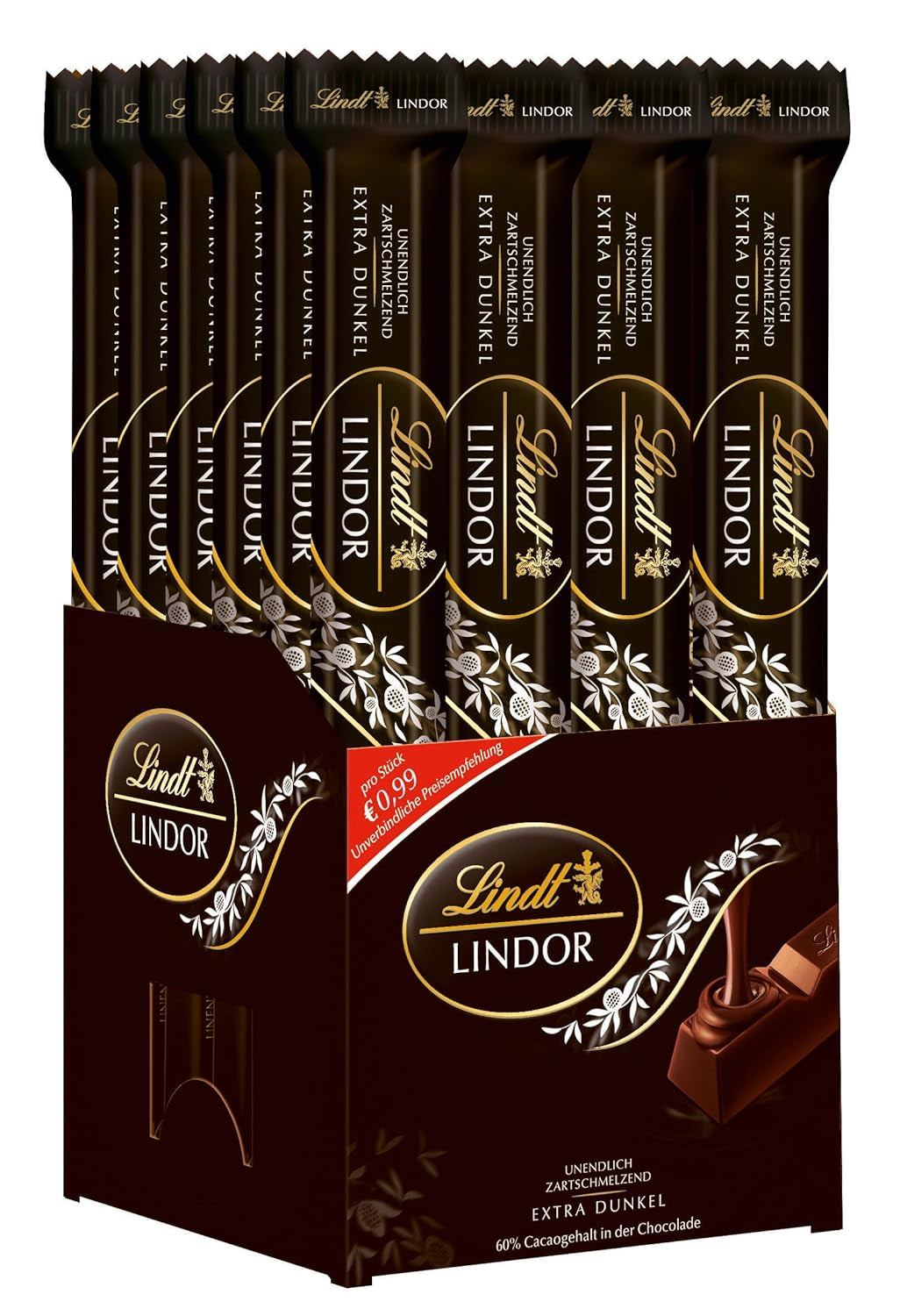 Palitos de chocolate negro Lindt Chocolate LINDOR | 24 barras de chocolate x 37g | Con un suave relleno de chocolate negro que se deshace en la boca con un 60% de cacao | Regalo de chocolate | Regalo de chocolate | paquete a granel