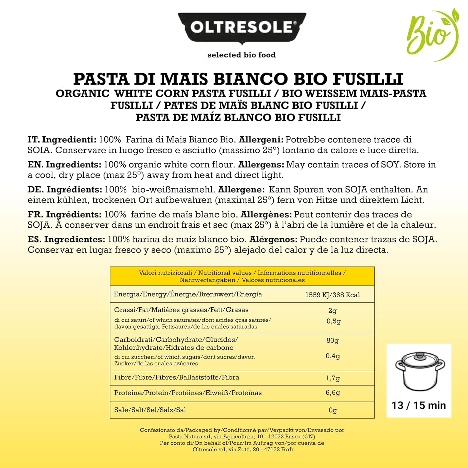 - Weiße Maisnudeln aus italienische Bio-Mais, glutenfree, Fusilli-Format - glutenfreie Nudeln, 100% Bio-Weißmehl, vegan, Packung mit 3 Packungen à 350 g