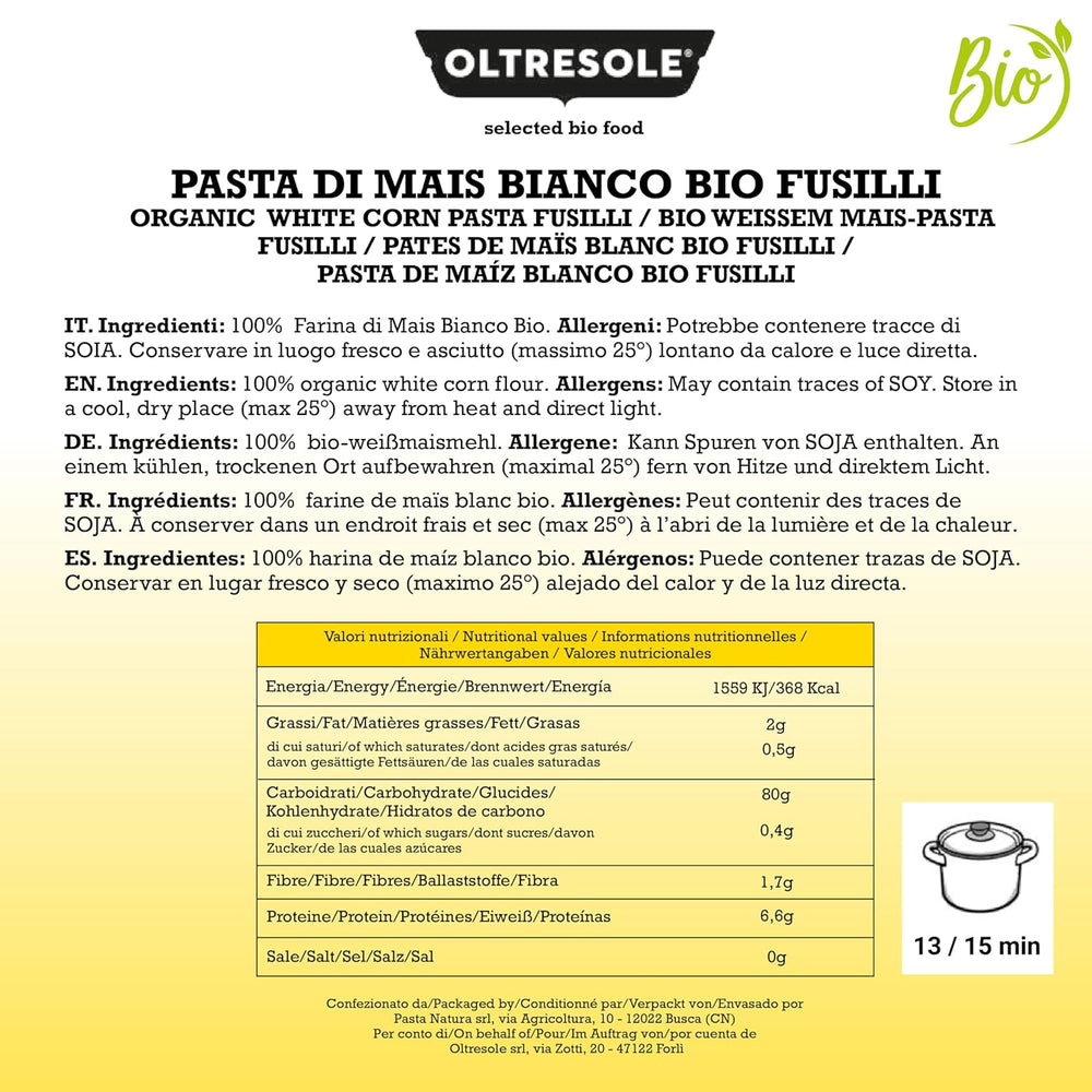 - Weiße Maisnudeln aus italienische Bio-Mais, glutenfree, Fusilli-Format - glutenfreie Nudeln, 100% Bio-Weißmehl, vegan, Packung mit 3 Packungen à 350 g
