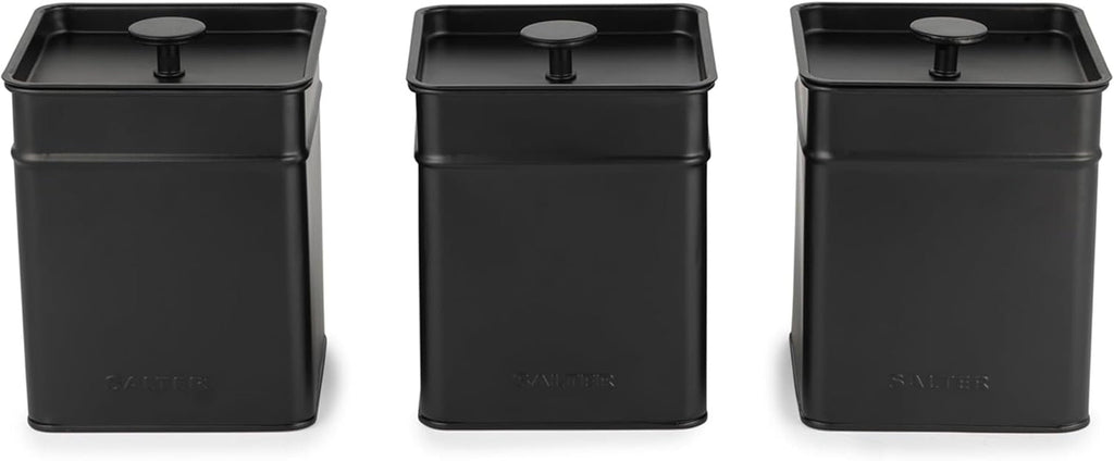 Salter BW12614EU7 Set de cutii de depozitare Kuro - 4 recipiente de bucătărie, pâine/ceai/cafea/zahăr, cutii pătrate de organizare, ușor de curățat, păstrează alimentele proaspete, negru Cutii depozitare alimente Naty Shop Set de 3 piese