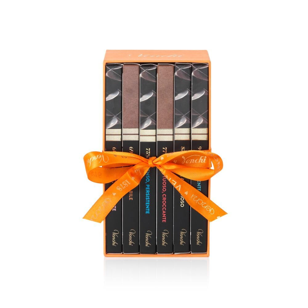 Venchi, Set de 6 tablete de ciocolată neagră extra asortată, 436 grame Bomboane de Ciocolata Naty Shop