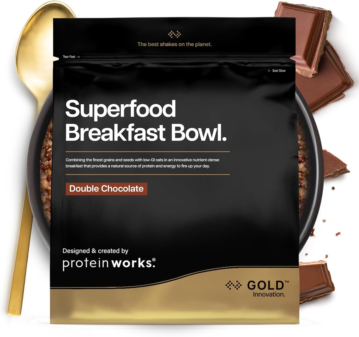 Funciona con proteínas | Superfood Breakfast - GOLD Innovation, Cereal galardonado, Muesli proteico, rico en nutrientes con cereales, semillas y avena, alto en fibra, manzana y canela, 10 porciones, 600 g