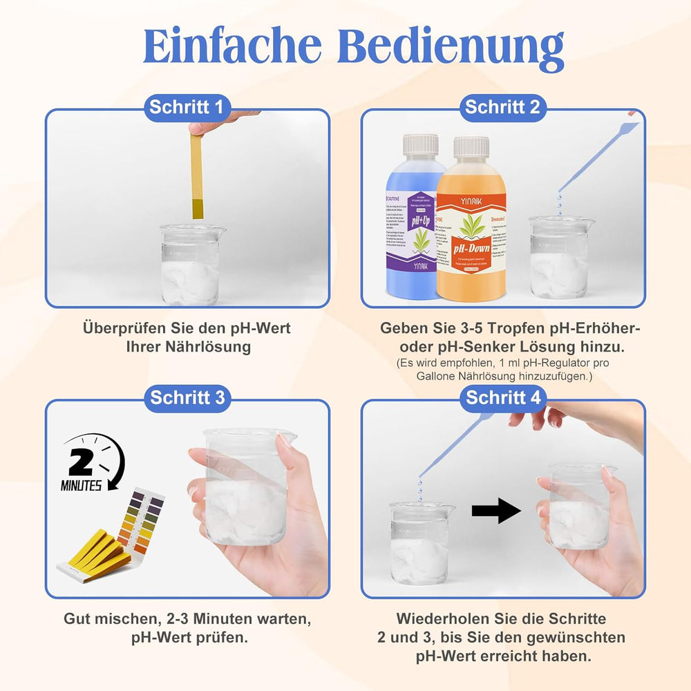 Regulador de pH para hidroponía, líquido para aumentar y disminuir el pH, líquido regulador de pH para reducir o aumentar el valor del pH, tampón premium de 250 ml, adecuado para todos los sistemas hidropónicos (suelo y agua)