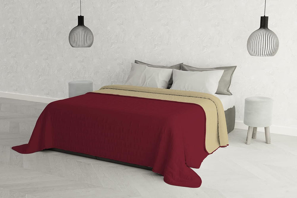 Elegante colcha para cama doble 260 x 270 cm azul oscuro/verde manzana Camas y mantas Besuche den Italian Bed Linen-Store Borgoña rojo/crema