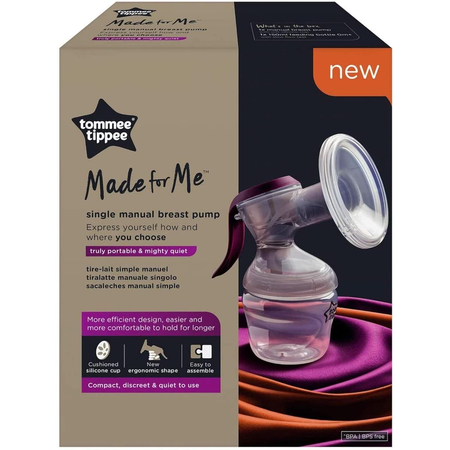 Tommee Tippee "Made for Me" Sacaleches manual, mango ergonómico, Sin BPA, transparente Accesorios Alimentación y Lactancia Bebe Naty Shop