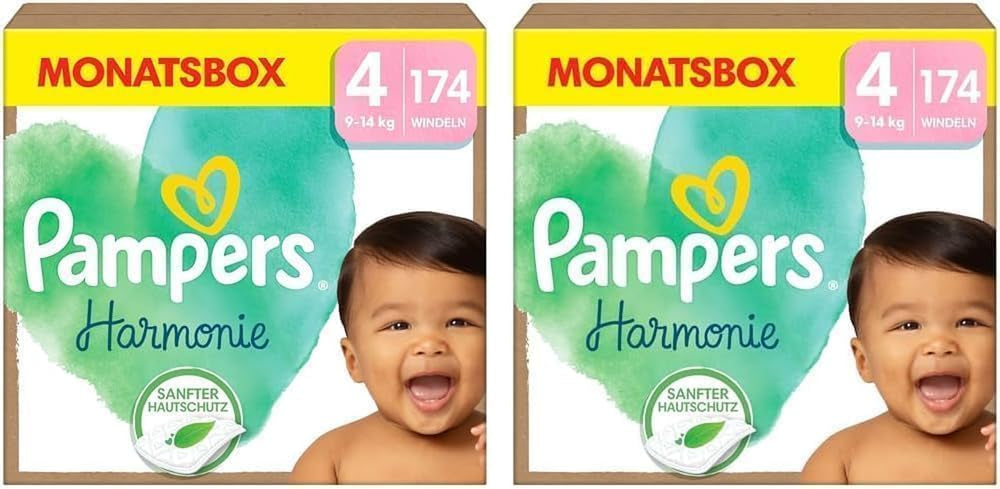 Pañales Pampers Harmony talla 4, 174 pañales, 9 kg-14 kg, protección suave para la piel con 100% protección Pampers
