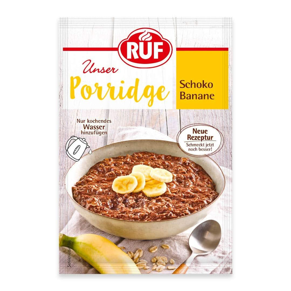 RUF Porridge Raspberry White Choc, Porridge instant cu bucăți de zmeură și ciocolată albă rasă, 65 de grame Cereale Naty Shop 65 grame Banane si ciocolata