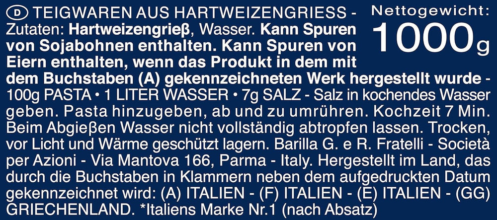 Pasta de trigo duro Barilla Maccheroni n. 44 – Paquete de 1 (1x1kg)