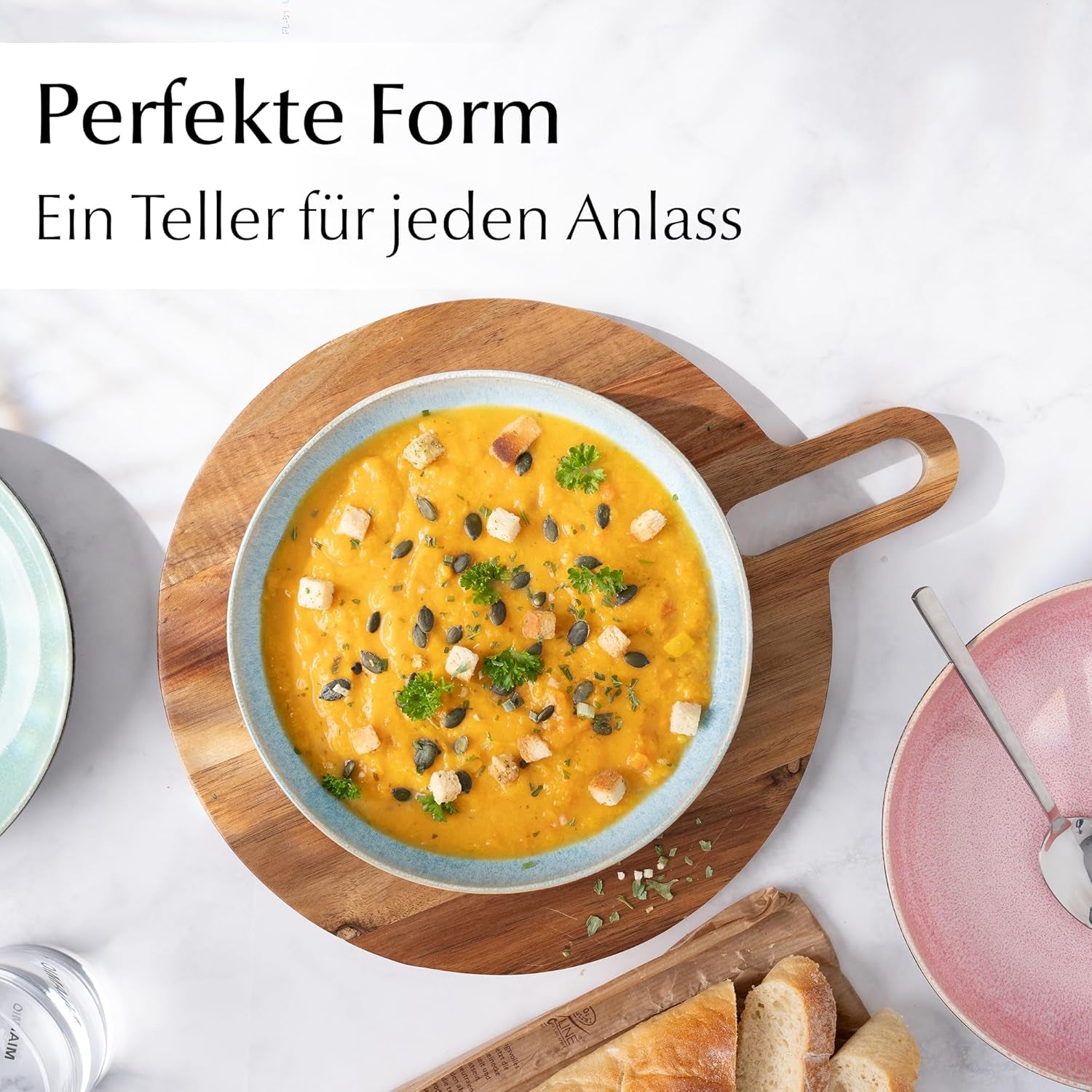 MIAMIO - Farfurii de masă, set de 6 (850 ml) / Farfurii mari și adânci pentru paste, set de farfurii pentru 6 persoane, bol de salată ceramic / Se poate spăla în mașina de spălat vase și în cuptorul cu microunde - Colecția Las Palmitas