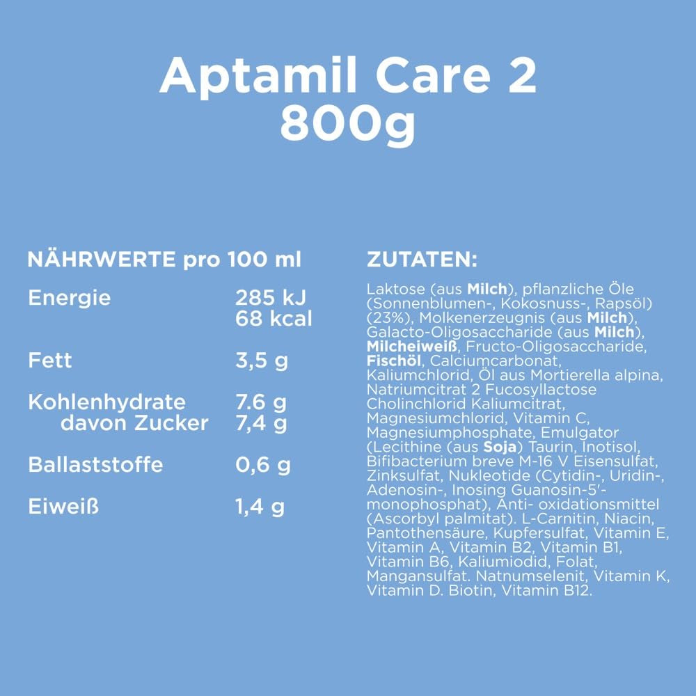 Aptamil Care 2 – También apto para bebés nacidos por cesárea – 1 x 800 g