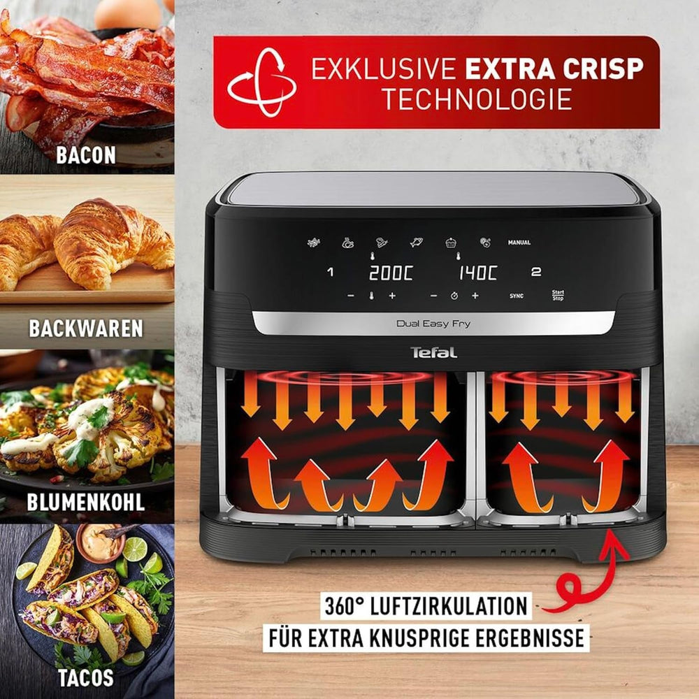 Freidora de Aire Caliente Tefal Dual Easy Fry con dos cámaras, capacidad 5,2/3,1 litros, dos cajones independientes, 7 programas Electrodomésticos Naty Shop