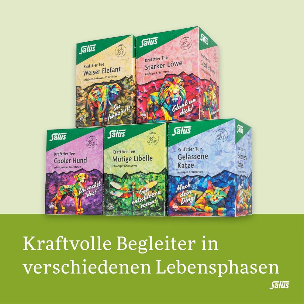 Salus - Ceai Krafttier - Libelula curajoasă - 1X 15 pliculețe filtru (24 g) - Ceai de plante cu aromă de lămâie - Cu sunătoare - Aromatizat - Bio