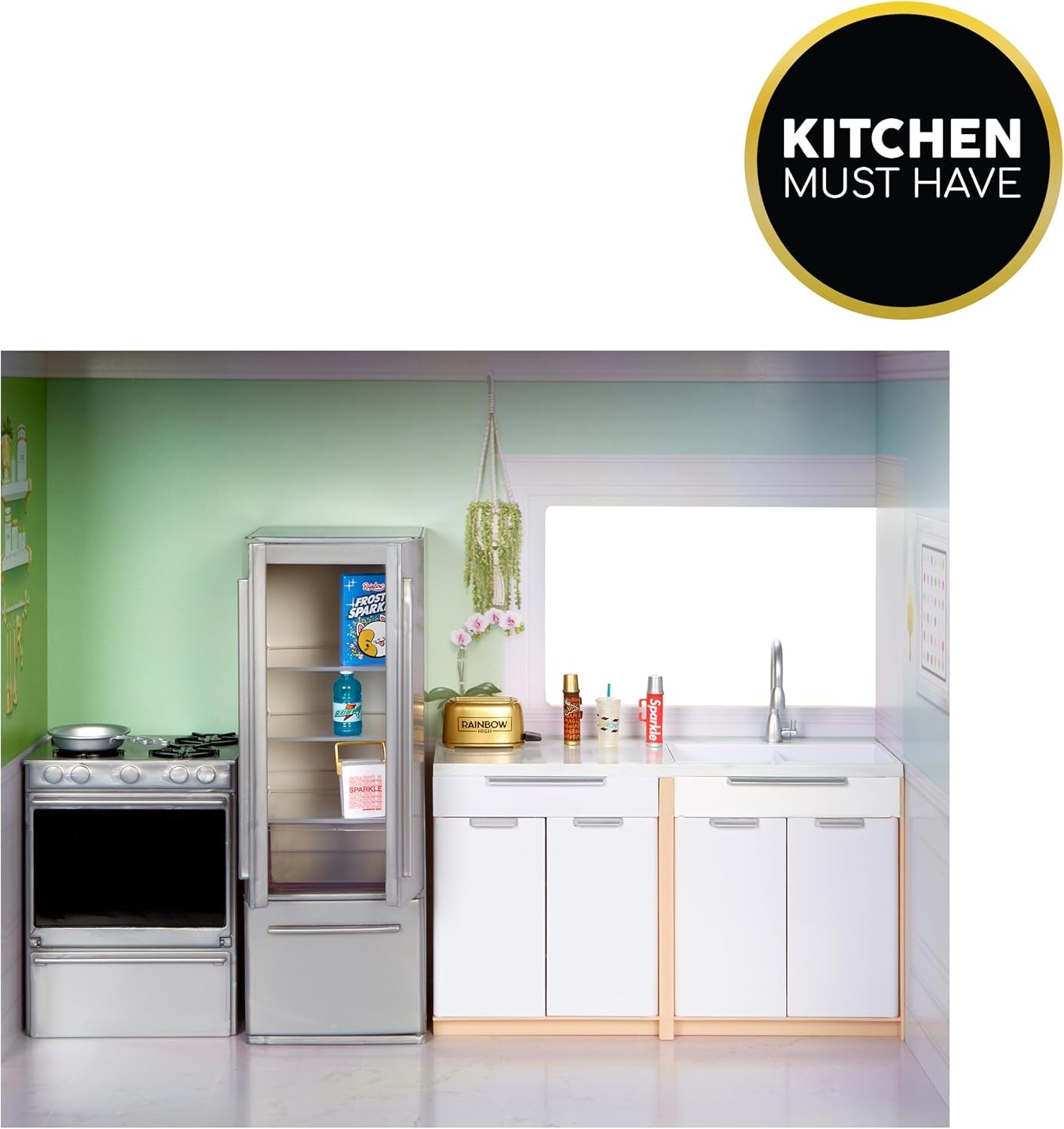 Rainbow High Townhouse - Casă de păpuși din lemn cu 3 etaje cu 5 camere colorate și terasă - Casă complet mobilată cu lift și accesorii funcționale - Jucărie pentru copii de la 4 la 12+ ani Casute de papusi Naty Shop