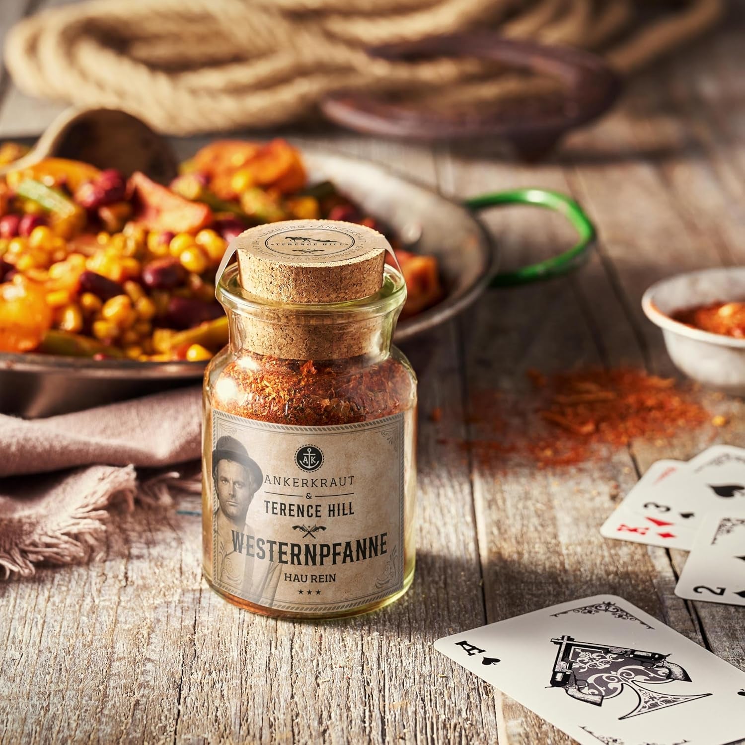 Ankerkraut Bud Spencer & Terence Hill Bagaluten Gewürz-Box, mit Westernpfanne und Pasta alla Napoli, Geschenk-Set, lecker kochen, 195 g Gewürze Inhalt