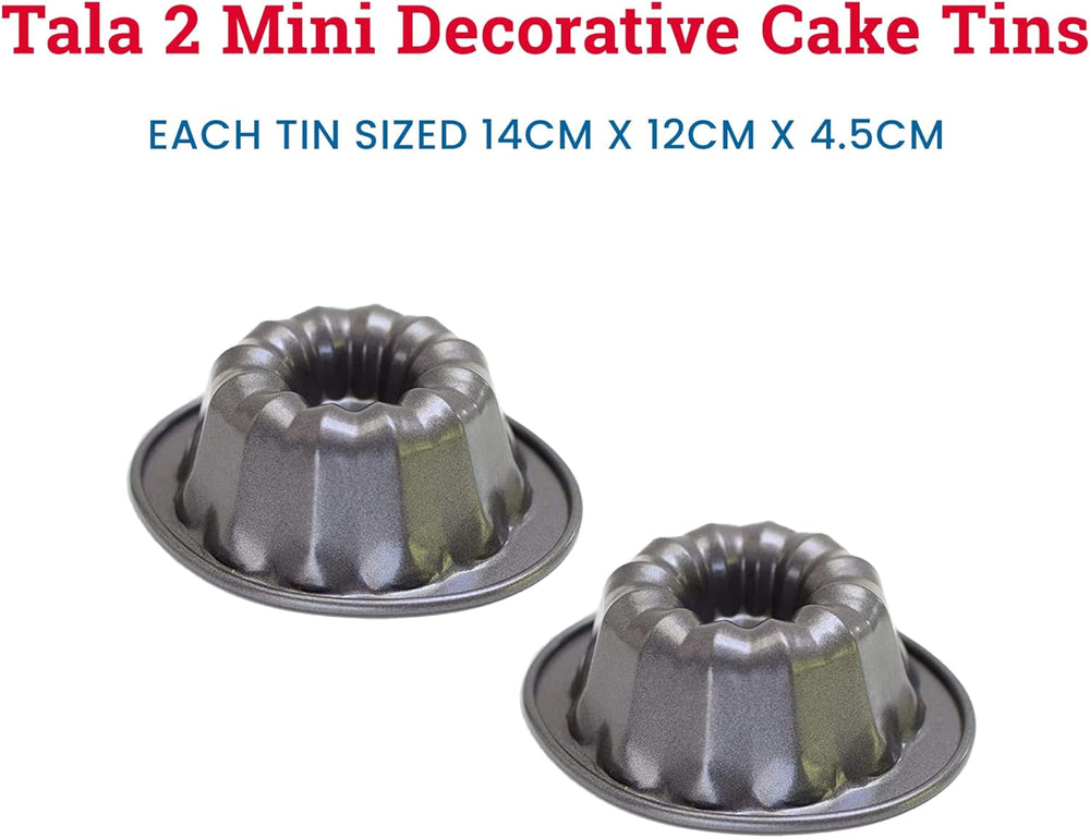 Tala Mini-Kuchenformen, Dekorativ, Antihaftend, Gugelhupf-Form, Gleichmäßige Hitzeverteilung, Gerillte Form, Karbonstahl, Breite, Flache Griffe, Spülmaschinen Und Gefrierschrankfest, 2 Stück Moldes y bandejas para hornear Naty Shop