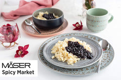 MÄSER 931744 Seria Spicy Market, Set de veselă pictat manual pentru 4 persoane în design vintage mediteranean, Set combinat din ceramică cu 16 piese, Verde, Gresie