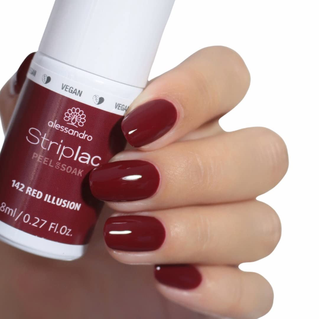 Esmalte de uñas UV Alessandro Striplac Red Ilusion – Delicado y duradero – Fácil eliminación gracias a la tecnología de eliminación peel-off – Vegano y libre de crueldad animal – 8 ml