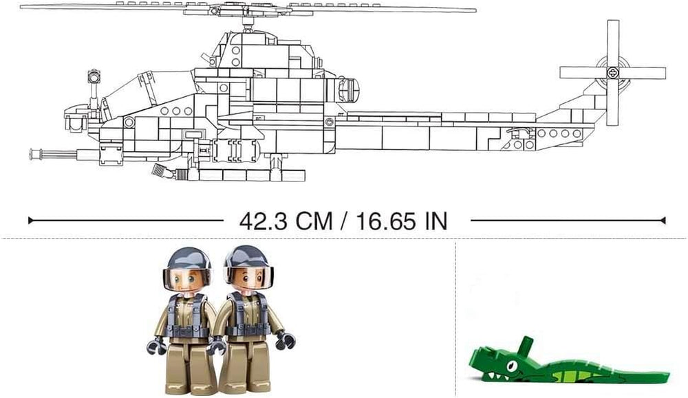 Kampfhelikopter IV (482 Teile) [M38-B0838], Spielset, Klembausteine, Soldaten, mit Spielfigur, Army, bunt, Sluban Klembausteine ​​​​SL95708