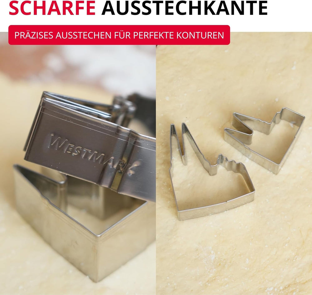 Formă de biscuiți Westmark Cologne Cathedral – Formă de biscuiți din oțel inoxidabil pentru fanii parfumului de Koln – Formă de biscuiți precisă pentru aluat, brânză, legume și decorațiuni de petrecere, 8 cm