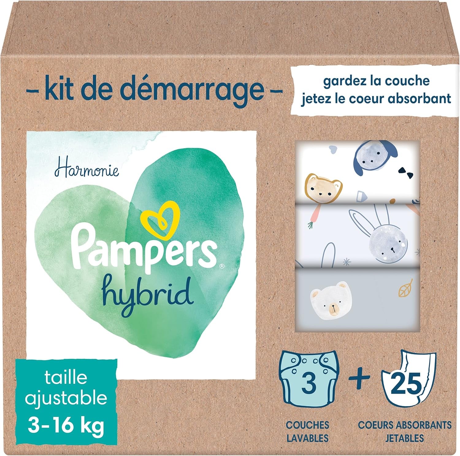 Pampers - Paquete básico Harmony Hybrid, 3 pañales lavables + 25 capas superiores desechables - 1 paquete