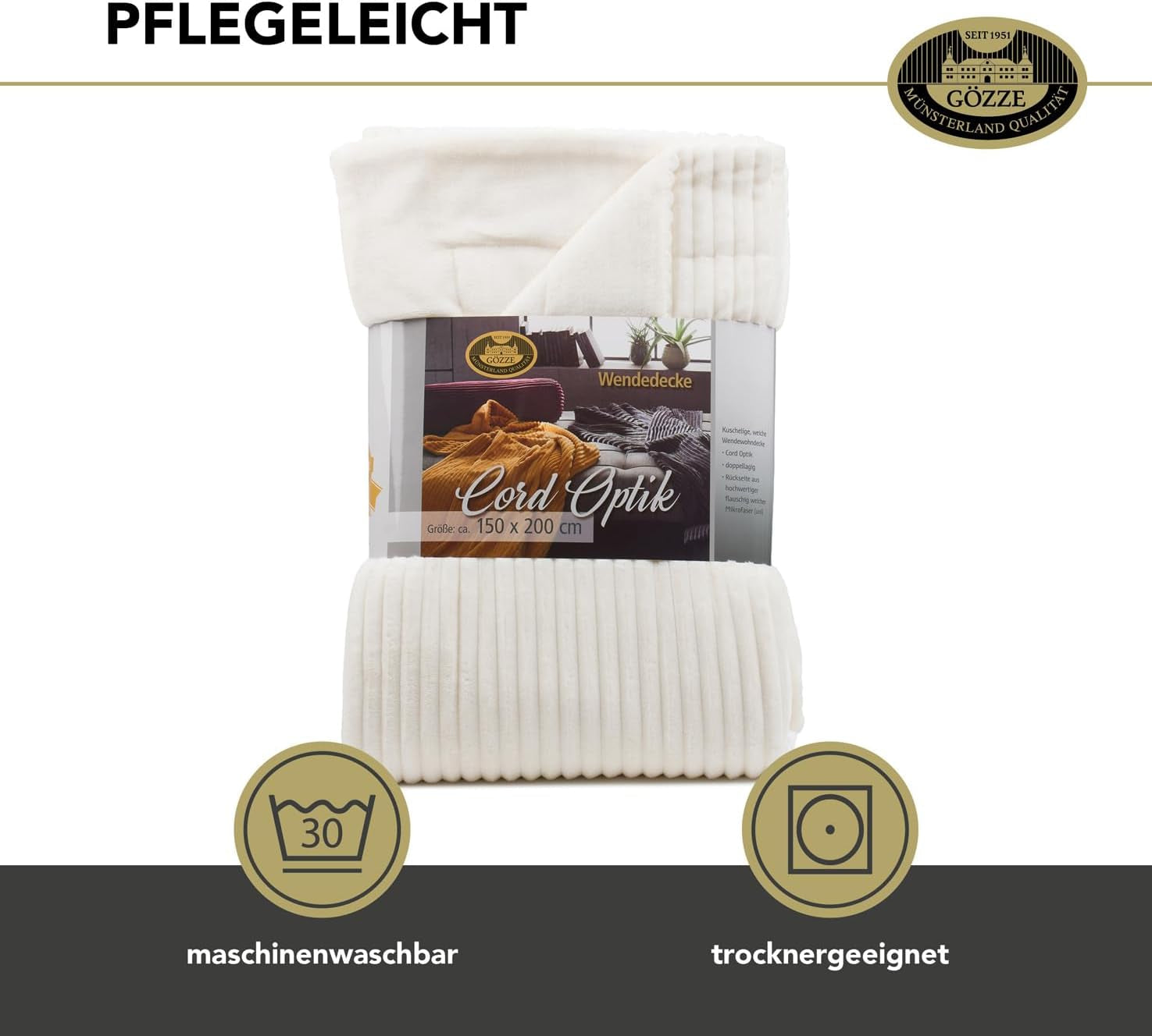 Alfombra de salón Gözze con aspecto de terciopelo, 150 x 200 cm, lana blanca, 40067-00-150200 Camas y mantas Besuche den Gözze-Store