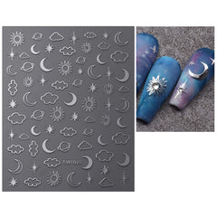 JMEOWIO Nagelsticker Mond Stern 9 Blatt Nail Art Sticker Selbstklebend Nagelaufkleber Bunter Dekoration Nageldesign Zubehör