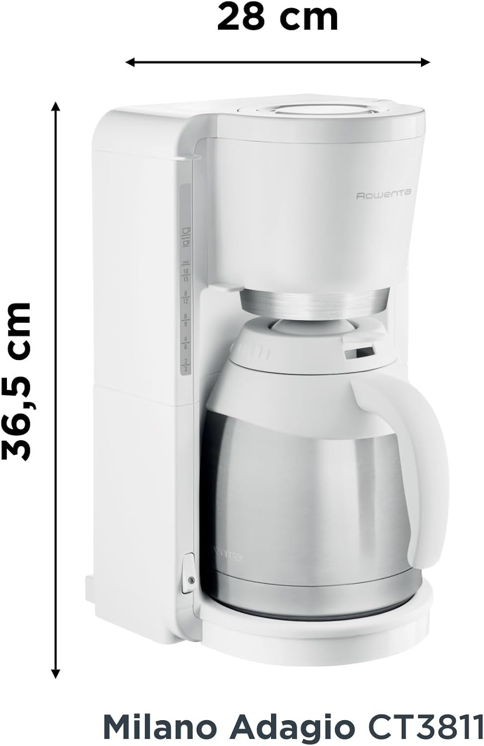 Cafetieră cu filtru Rowenta CT3811 Adagio Milano | Cu carafă termică din oțel inoxidabil | 10-15 cești | Oprire automată | Alb/Oțel inoxidabil