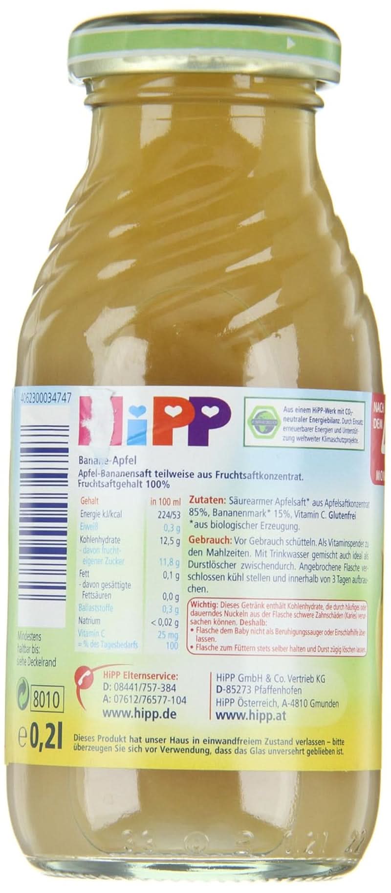 Hipp Plátano-Manzana Bio, pack de 6 (6 X 200 ml) Madre e Hijo Naty Shop