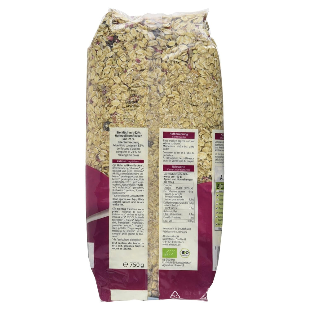 Muesli ecológico con frutos del bosque, 750g