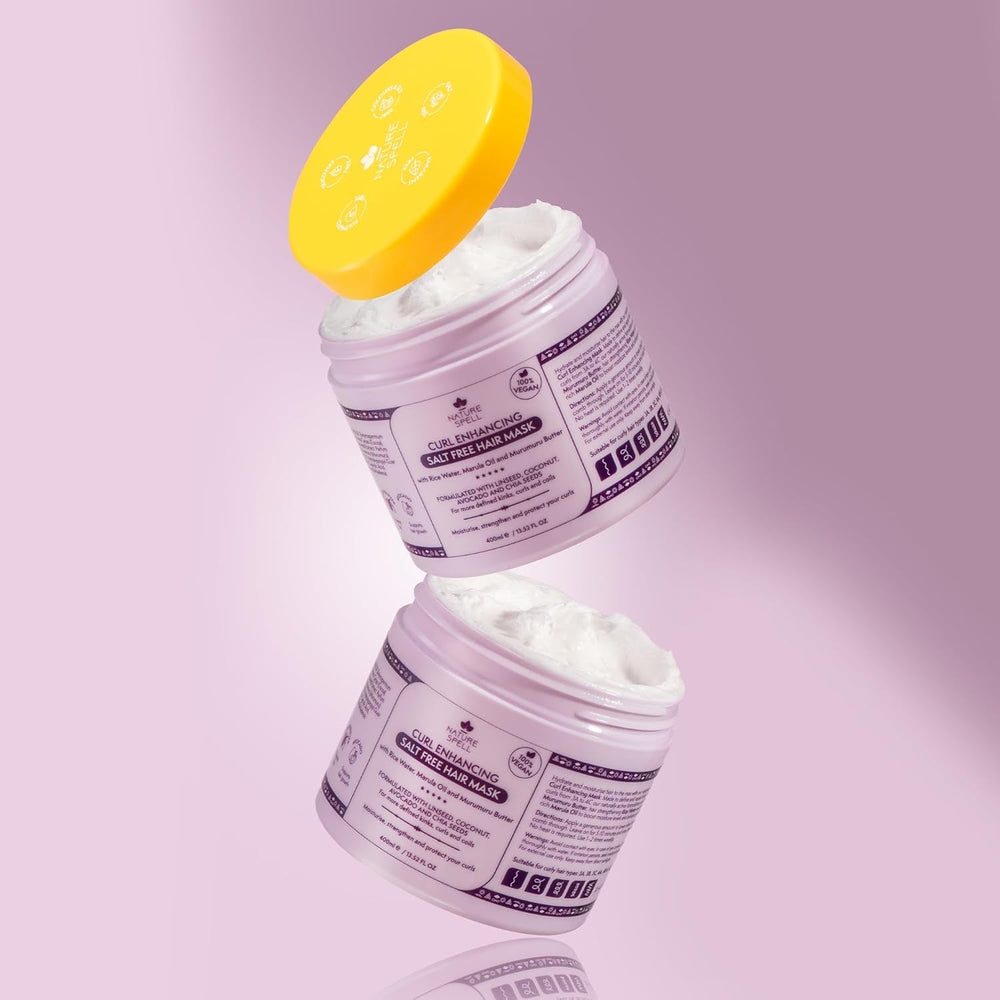 Mască de păr pentru păr creț de Nature Spell 400 ml - îmbogățită cu apă de orez și semințe de in, pentru toate tipurile de bucle, fără sulfați Masca de par Naty Shop