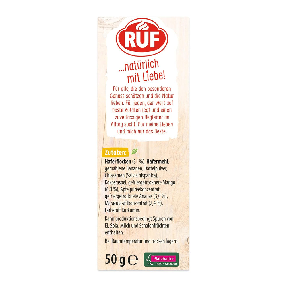 RUF Smoothie Bowl Tropilicious Mango Maracuyá Avena Desayuno Snack Rápido y Fácil Vegano 1 Bolsa x 50g (Paquete de 3)