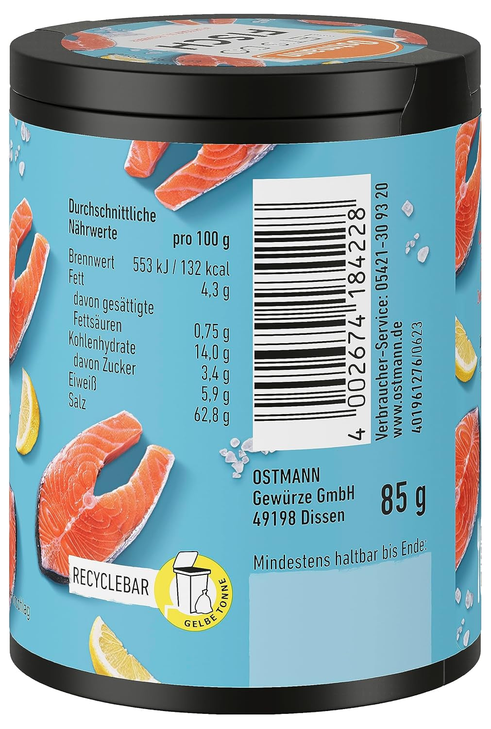 Ostmann Gewürze - Let's Do Fisch Allrounder | Gewürzsalz für Bratfisch, Flammlachs und Meeresfrüchte | Würziger Allrounder con Mostaza, Limón y Eneldo | 85 g en barra de reciclaje Metalldose