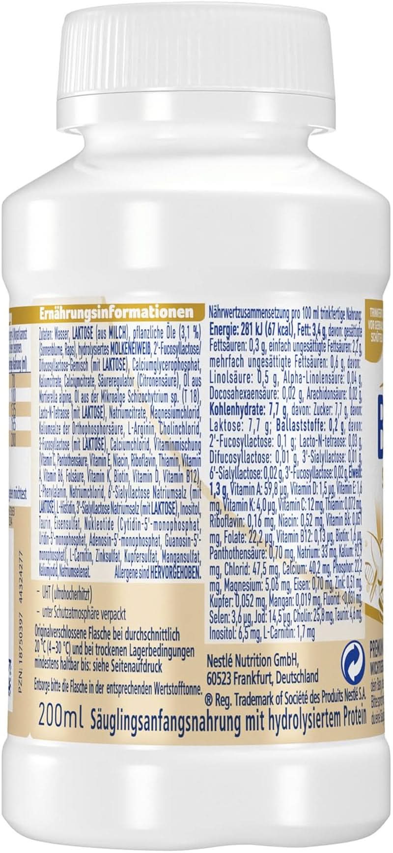 BEBA SUPREME PRE Leche inicial lista para tomar desde el nacimiento, papilla con DHA, solo lactosa, sin aceite de palma, pack de 8 (8 x 200 ml) Madre e Hijo Naty Shop