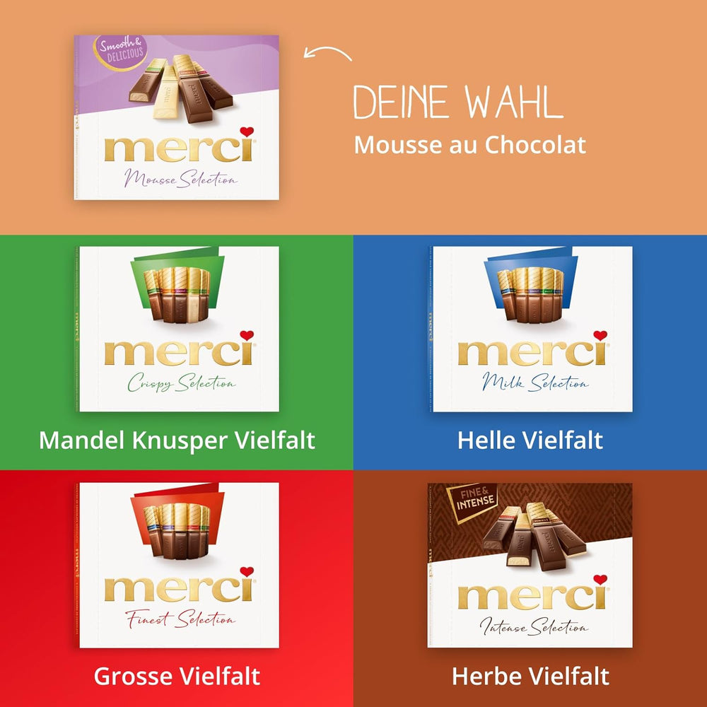 merci Variedad Mousse au Chocolat Finest Selection – 1 x 210 g – Especialidades Exquisita Mousse de Chocolate – Bombones rellenos y sin relleno