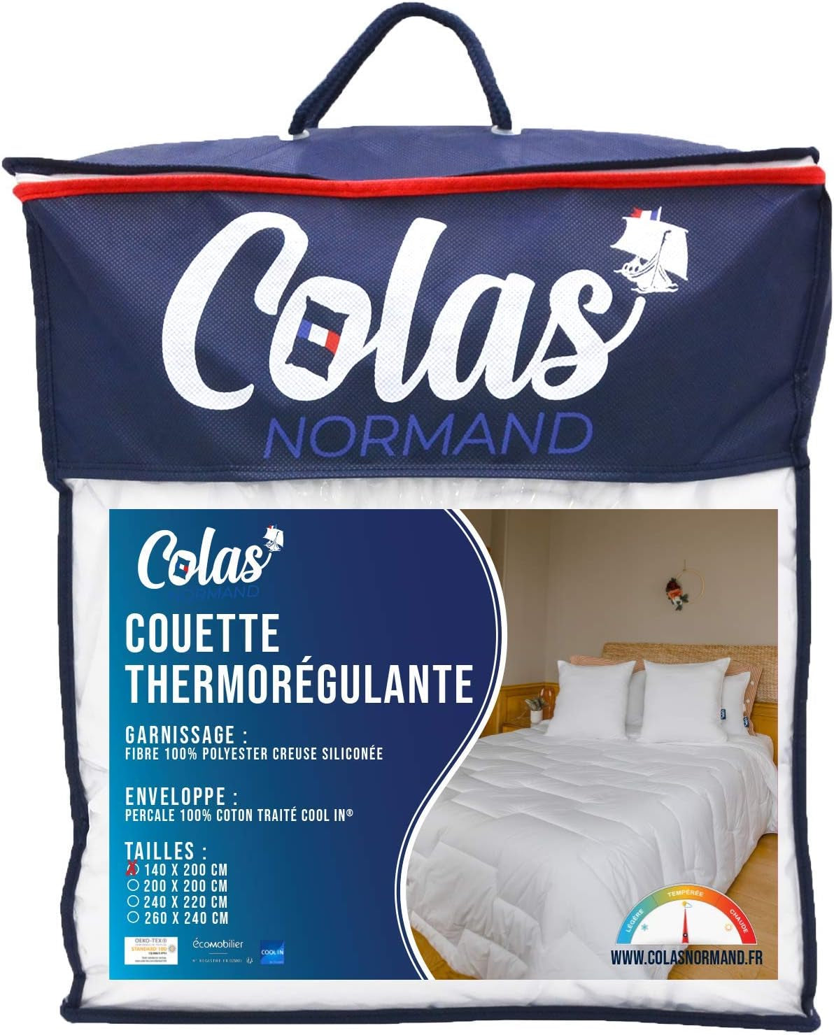 COLAS NORMAND Edredón termorregulador, Cool In, Templado, 140 X 200 cm, Transpirable, Ventilación óptima, 100% percal, Fresh Feel, Francés, 53130255, Blanco Naty Shop Edredones y colchas Blanco 140X200 Cm