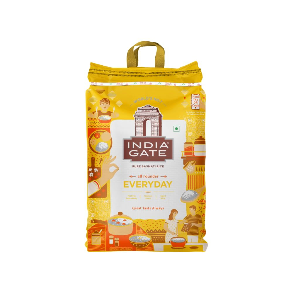INDIA GATE Arroz Basmati Premium – Arroz fino y aromático de grano largo de la India, grano fino y largo (1 x 5 kg)