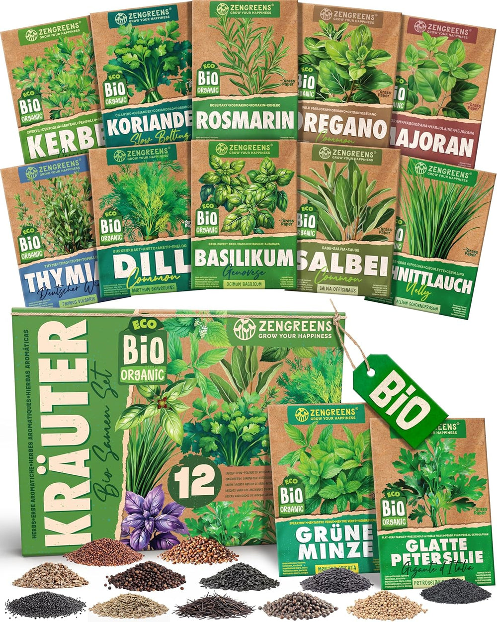 Semillas de Albahaca Orgánicas en un Juego de 6 - 6 Semillas de Albahaca para un fácil Cultivo en el jardín, balcón o Cama elevada - Semillas de Plantas - Plántulas