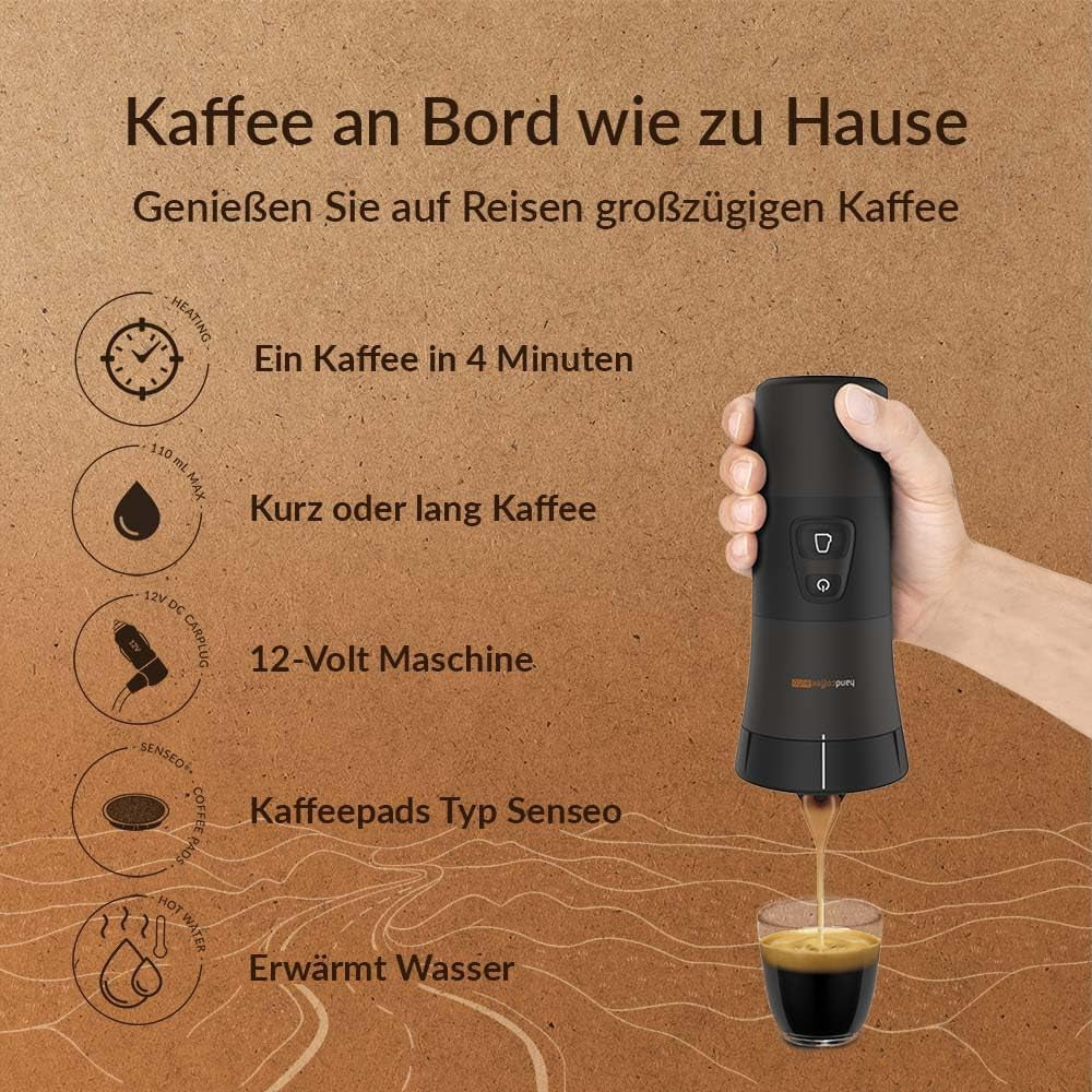 Handpresso - Handcoffee Auto 21000 | Espressor auto de 12V - Espressor de 12 volți pentru mașini | Espressor Senseo Pad pentru mașini - Espressor de călătorie de 12V | Espressor de 12 volți pentru autorulote