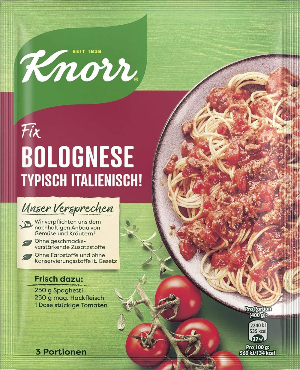 Knorr Fix Würzmischung Spaghetti Boloñesa para un delicioso plato de fideos con ingredientes naturales 40 g